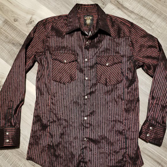 El General Other - Men's Button up El General Western Cowboy Black and red stripped Long-sleeved Sh